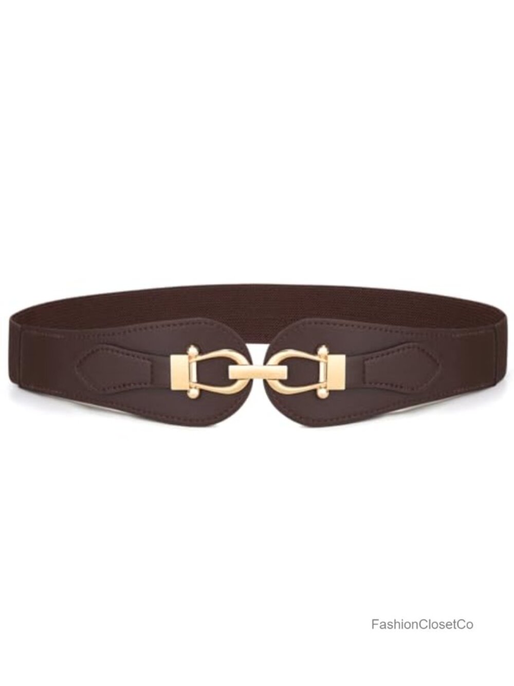 Wide Elastic Women's Stretch Waist Belt Faux Leather Gold Buckle Adjustable